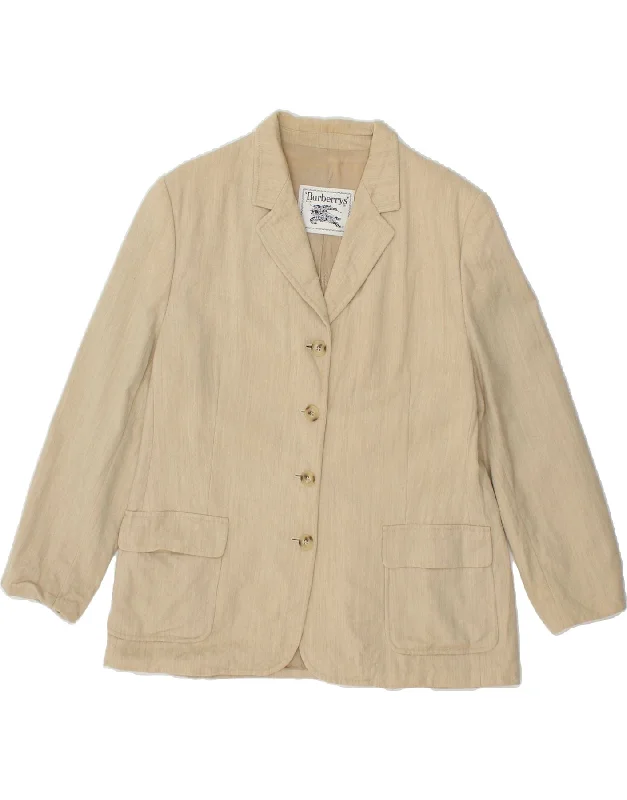 BURBERRYS Womens 4 Button Blazer Jacket UK 16 Large Beige New Wool Knit Jacket Woven Jacket Fleece Jacket BURBERRYS Womens 4 Button Blazer Jacket UK 16 Large Beige New Wool Knit Jacket Woven Jacket Fleece Jacket