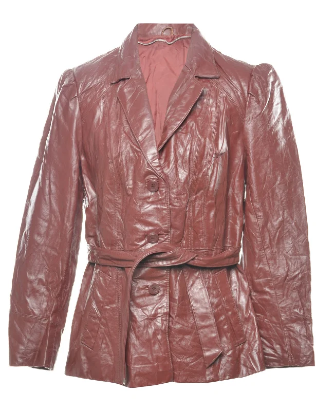 Button-Front Brown Belted Leather Jacket - 2-3 YEARS Tailored Jacket Straight Jacket A-Line Jacket Button-Front Brown Belted Leather Jacket - 2-3 YEARS Tailored Jacket Straight Jacket A-Line Jacket