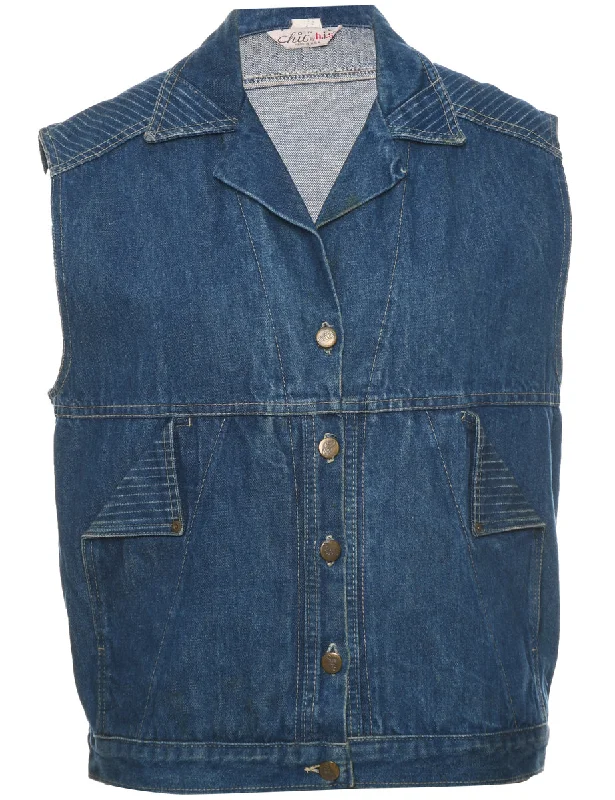 Button Front Denim Jacket Vest - L