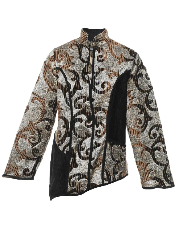 Button Front Tapestry Jacket - L Tailored Jacket Straight Jacket A-Line Jacket