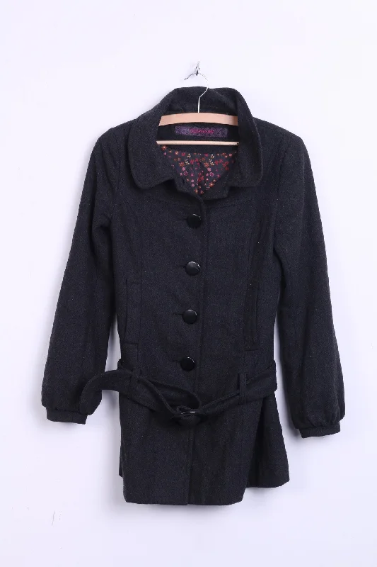 Clockhouse Womens 34 S Coat Jacket Dark Grey Wool Long Collar Appliqued Jacket Beaded Jacket Sequined Jacket Clockhouse Womens 34 S Coat Jacket Dark Grey Wool Long Collar Appliqued Jacket Beaded Jacket Sequined Jacket