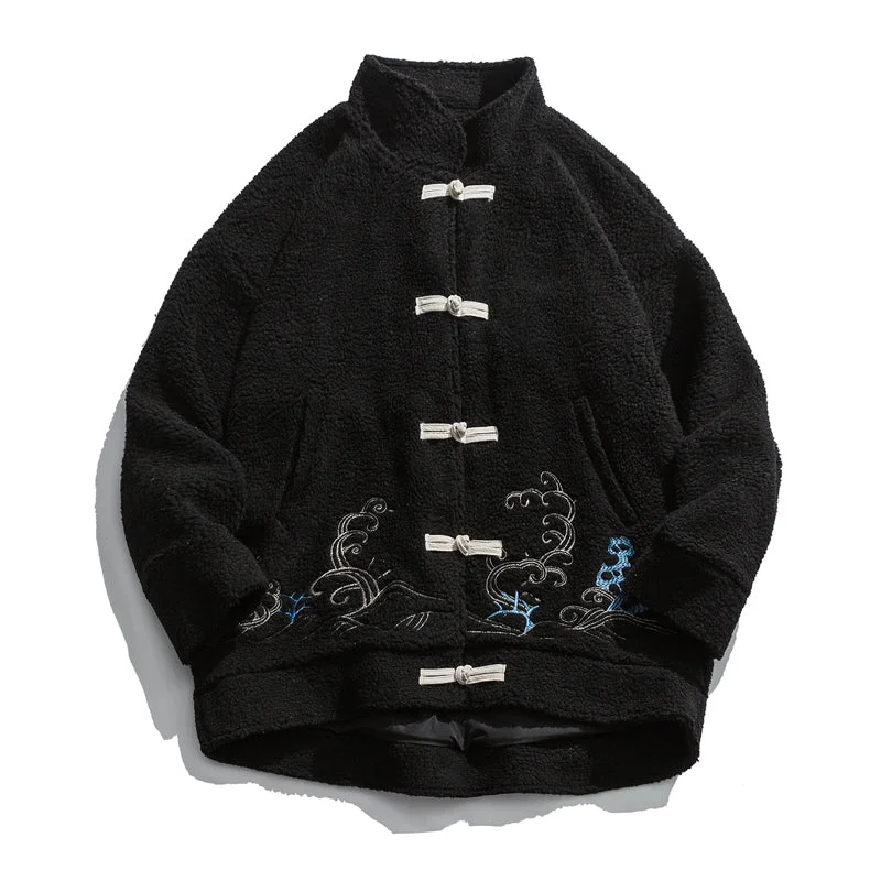 Clouding Embroidery Thick Camo Fleece Unisex Chinese Style Jacket Welt Pockets Slit Pockets Flap Pockets Clouding Embroidery Thick Camo Fleece Unisex Chinese Style Jacket Welt Pockets Slit Pockets Flap Pockets