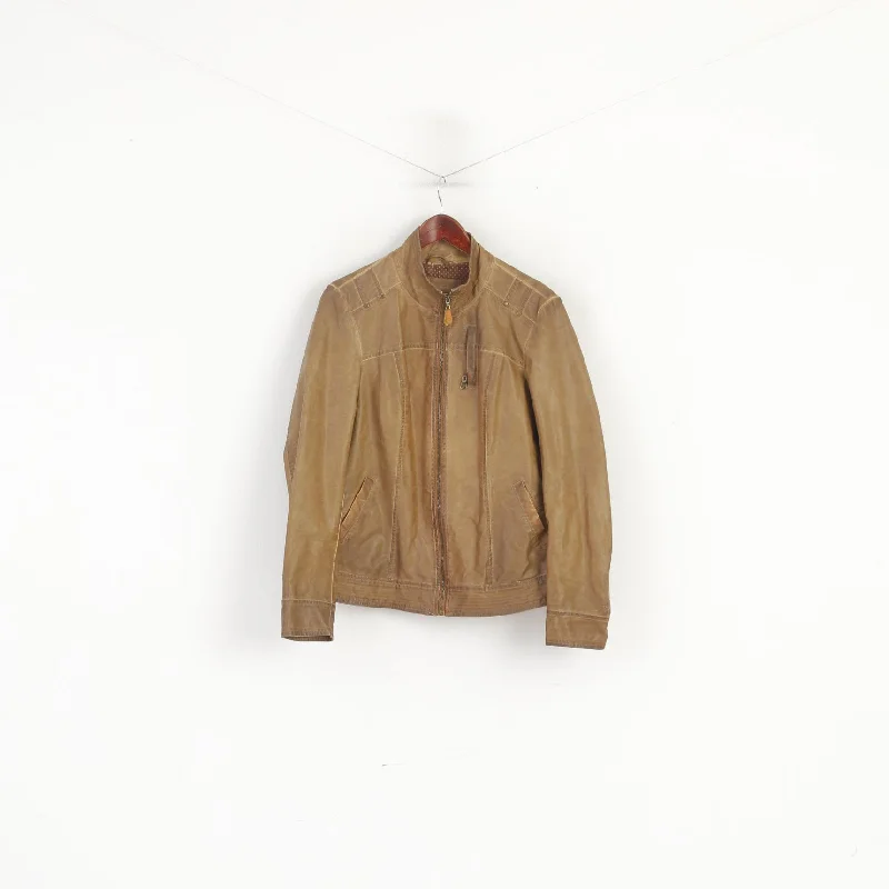 Z-One Women 40 M Jacket Brown Polyurethane Full Zip Biker Style Top Cotton Fabric Linen Fabric Terry Fabric Z-One Women 40 M Jacket Brown Polyurethane Full Zip Biker Style Top Cotton Fabric Linen Fabric Terry Fabric