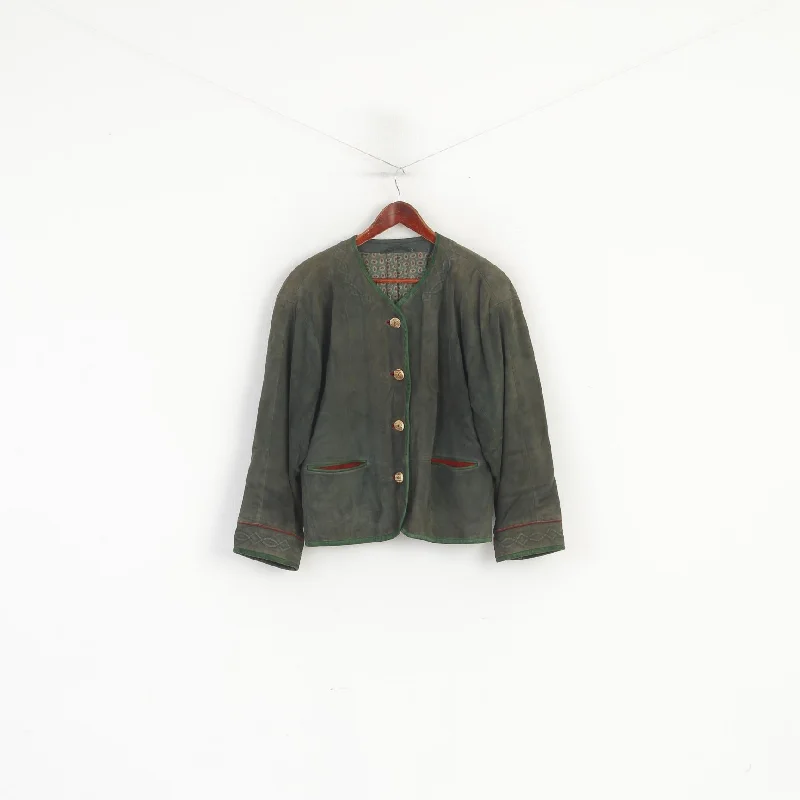 Zeiler Women 38 M Jacket Green Vintage Germany Velour Buttoned Shoulder Pads Top Front Pockets Side Pockets Patch Pockets Zeiler Women 38 M Jacket Green Vintage Germany Velour Buttoned Shoulder Pads Top Front Pockets Side Pockets Patch Pockets