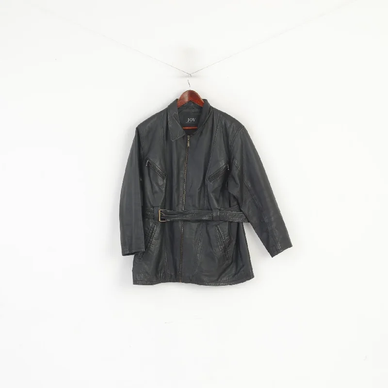 JOY Women XL Leather Jacket Black Vintage Belted Biker Full Zip Retro Top Cotton Jacket Linen Jacket Terry Jacket JOY Women XL Leather Jacket Black Vintage Belted Biker Full Zip Retro Top Cotton Jacket Linen Jacket Terry Jacket