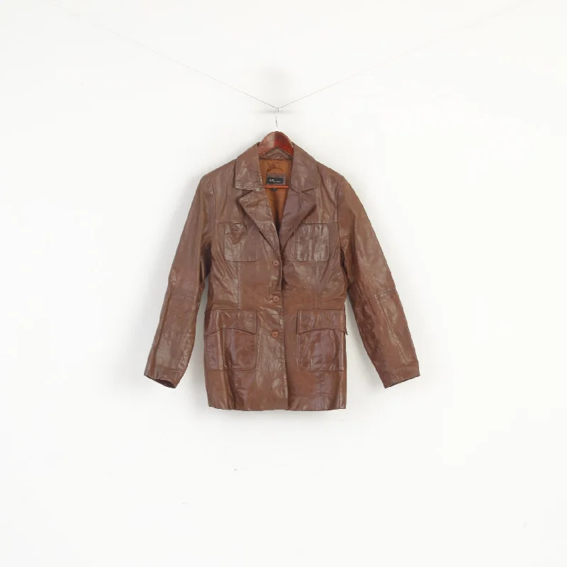 SIS by Sisters Women L (M) Jacket Brown Leather Vintage Single Breasted Blazer Wool Jacket Cashmere Jacket Tweed Jacket SIS by Sisters Women L (M) Jacket Brown Leather Vintage Single Breasted Blazer Wool Jacket Cashmere Jacket Tweed Jacket