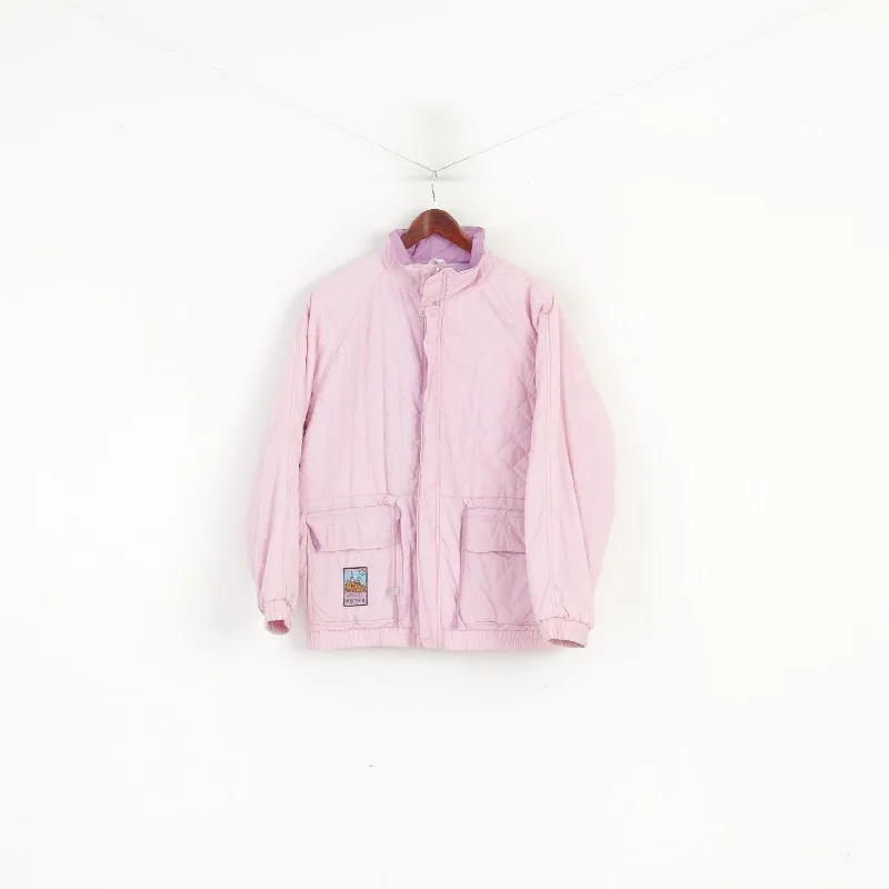Frosty Winter Women 176 M Bomber Jacket Pink Quilted Cotton Full Zipper Retro Top Notch Collar Peter Pan Collar Cowl Neck Frosty Winter Women 176 M Bomber Jacket Pink Quilted Cotton Full Zipper Retro Top Notch Collar Peter Pan Collar Cowl Neck