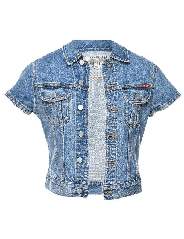 Cropped Light Wash Sleeveless Denim Jacket - M Ribbed Jacket Pleated Jacket Ruffled Jacket Cropped Light Wash Sleeveless Denim Jacket - M Ribbed Jacket Pleated Jacket Ruffled Jacket