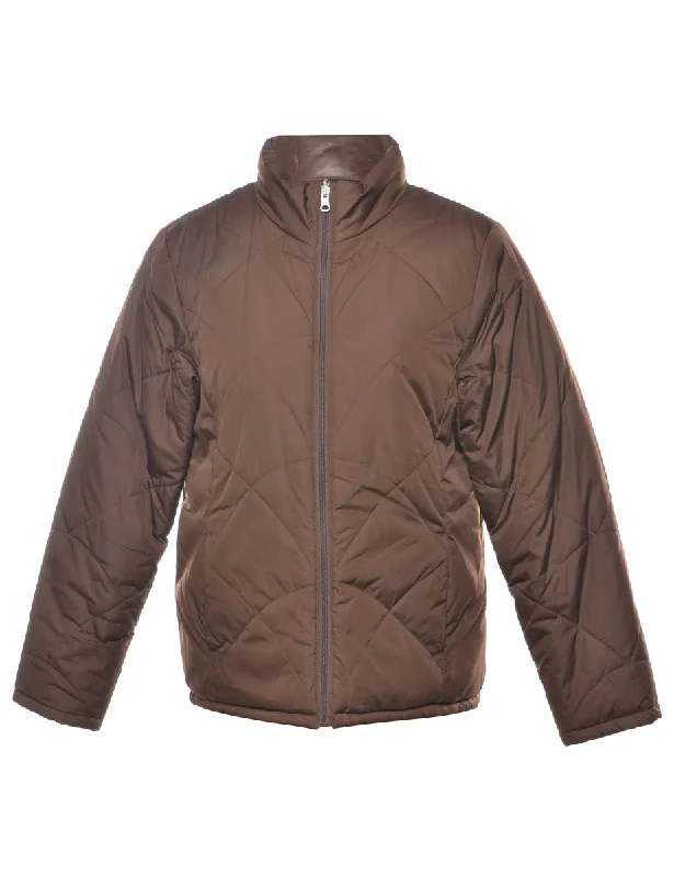 Dark Brown Puffer Jacket - L Print Jacket Jacquard Jacket Embroidered Jacket