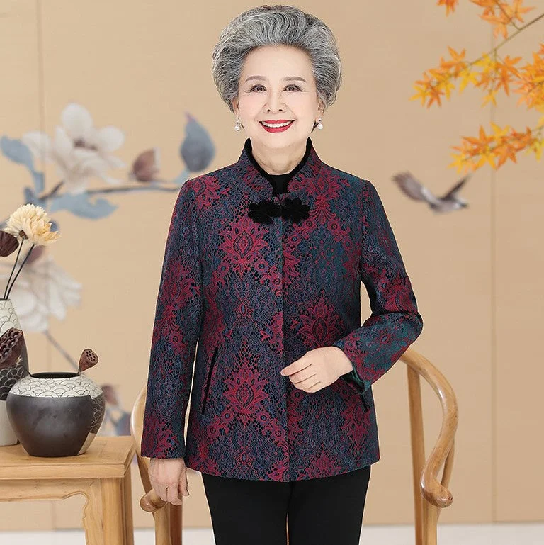 Floral Lace Tang Suit Traditional Chinese Jacket Mother's Coat Fleece Jacket Down Jacket Parka Floral Lace Tang Suit Traditional Chinese Jacket Mother's Coat Fleece Jacket Down Jacket Parka