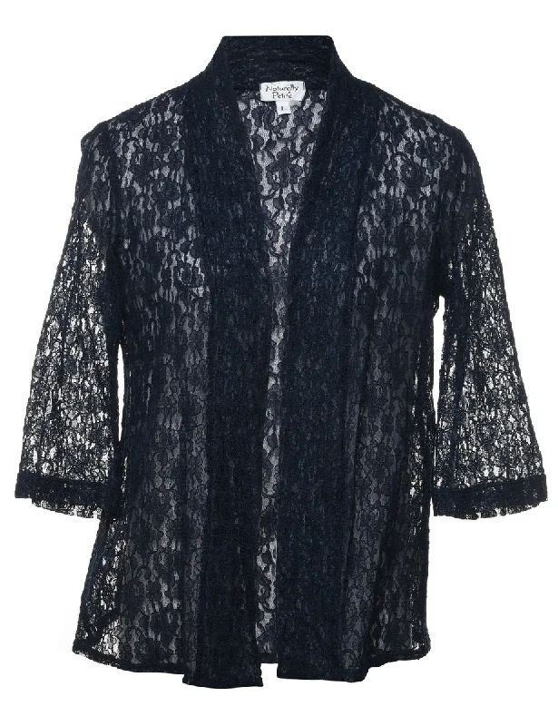 Floral Pattern Navy Lace Jacket - S Front Pockets Side Pockets Patch Pockets