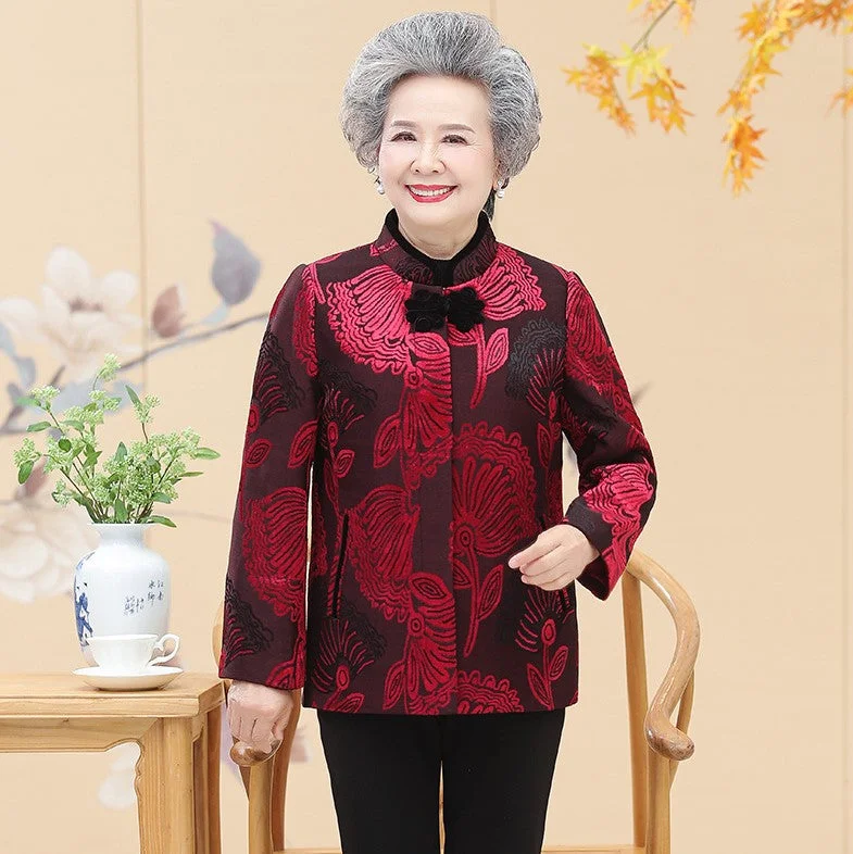 Floral Tang Suit Traditional Chinese Jacket Mother's Coat Ribbed Jacket Pleated Jacket Ruffled Jacket Floral Tang Suit Traditional Chinese Jacket Mother's Coat Ribbed Jacket Pleated Jacket Ruffled Jacket
