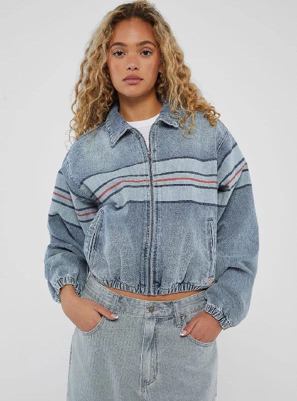 Guess Originals Chest Stripe Bomber Jacket A-Line Jacket Boat Neck Shawl Collar