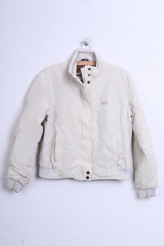 Henri Lloyd W63 Womens 3 M Jacket Ecru Cotton Nylon Winter Padded Cardigan Sweater Pullover