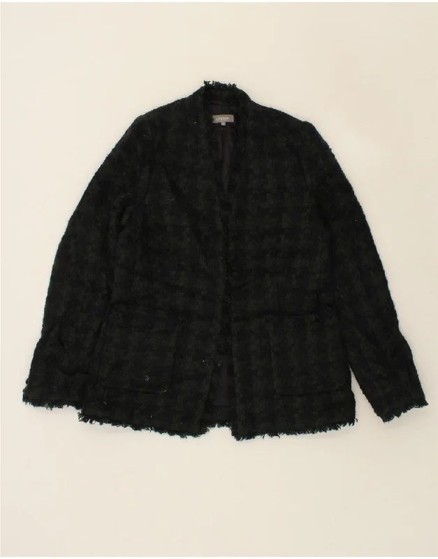 JAEGER Womens Blazer Jacket UK 10 Small Green Houndstooth Acrylic Collared Jacket Crew Neck Jacket Turtle Neck Jacket JAEGER Womens Blazer Jacket UK 10 Small Green Houndstooth Acrylic Collared Jacket Crew Neck Jacket Turtle Neck Jacket