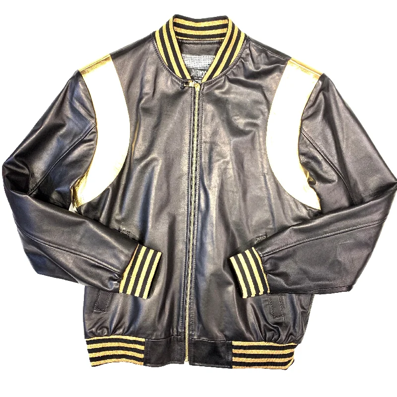 Kashani Black Gold Lambskin MA-1 Bomber Jacket Cotton Fabric Linen Fabric Terry Fabric