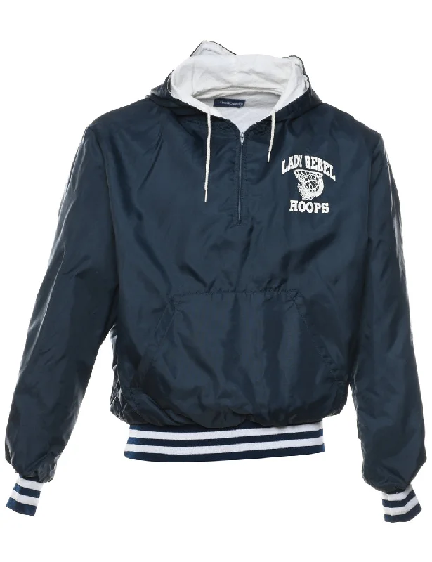 Lady Rebels Hoops Navy & White Printed Hooded Nylon Jacket - M Satin Jacket Silk Jacket Chiffon Jacket Lady Rebels Hoops Navy & White Printed Hooded Nylon Jacket - M Satin Jacket Silk Jacket Chiffon Jacket