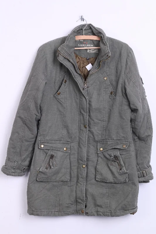 LANCHEN Womes XL Jacket Parka Green Cotton Padded Winter Notch Collar Jacket Peter Pan Collar Jacket Cowl Neck Jacket LANCHEN Womes XL Jacket Parka Green Cotton Padded Winter Notch Collar Jacket Peter Pan Collar Jacket Cowl Neck Jacket