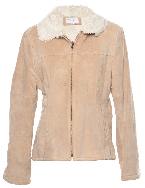 Light Brown Shearling Suede Jacket - L Cardigan Sweater Pullover