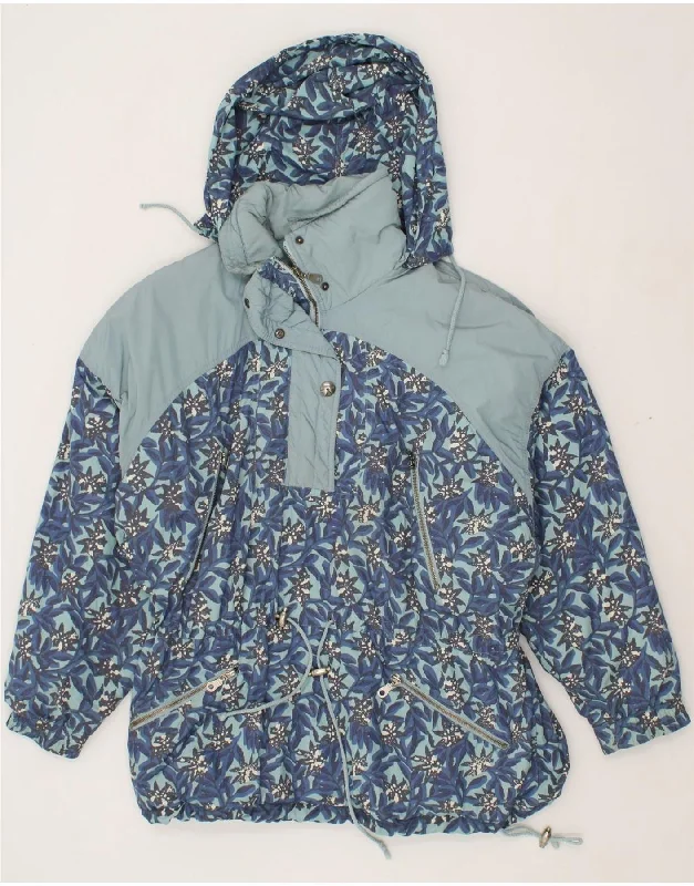MAIER Womens Hooded Anorak Jacket UK 14 Medium Blue Floral Polyester Chenille Fabric Brocade Fabric Lace Fabric MAIER Womens Hooded Anorak Jacket UK 14 Medium Blue Floral Polyester Chenille Fabric Brocade Fabric Lace Fabric