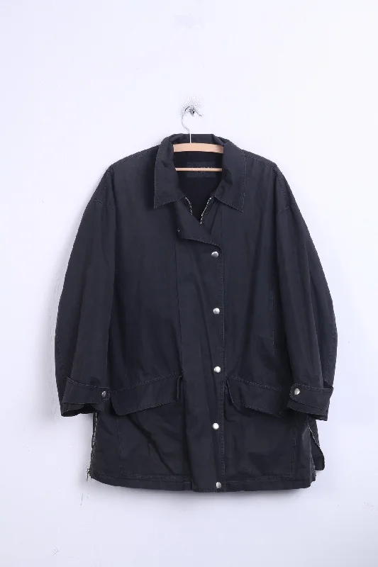 MARC CAIN Womens 4 XXL Jacket Black Cotton Washed Look Vintage Satin Fabric Silk Fabric Chiffon Fabric MARC CAIN Womens 4 XXL Jacket Black Cotton Washed Look Vintage Satin Fabric Silk Fabric Chiffon Fabric