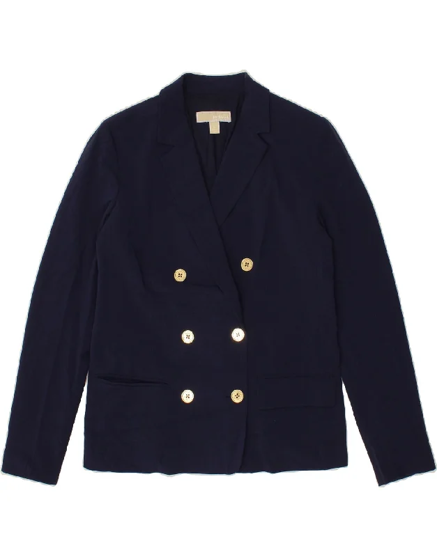MICHAEL KORS Womens Double Breasted Blazer Jacket US 10 Medium Navy Blue Front Pockets Side Pockets Patch Pockets MICHAEL KORS Womens Double Breasted Blazer Jacket US 10 Medium Navy Blue Front Pockets Side Pockets Patch Pockets
