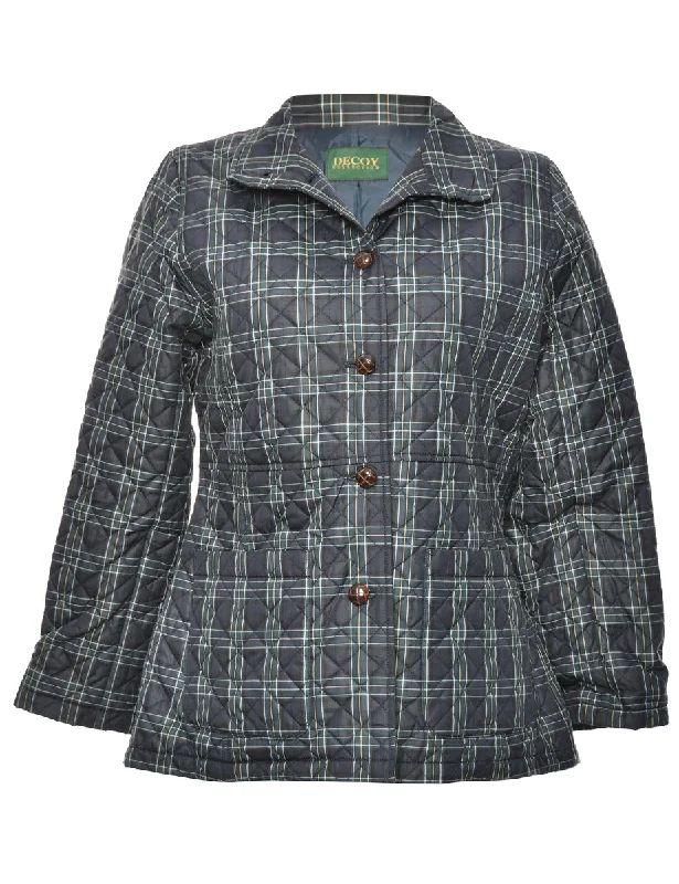 Navy & Green Checked Button-Front Jacket - M Toggled Jacket Drawstring Jacket Belted Jacket Navy & Green Checked Button-Front Jacket - M Toggled Jacket Drawstring Jacket Belted Jacket