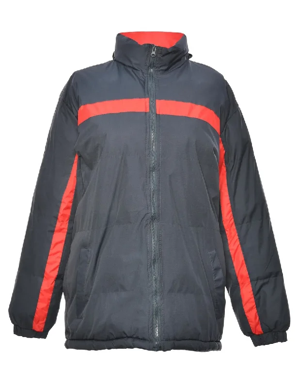 Navy & Red Contrast Puffer Jacket - L Nylon Fabric Polyester Fabric Spandex Fabric