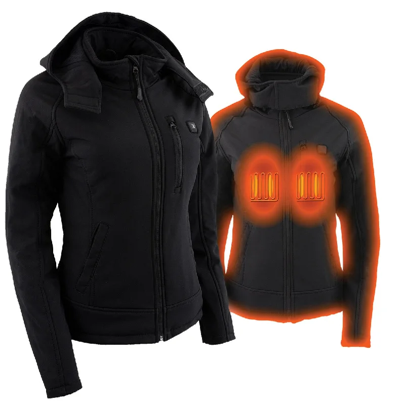 Nexgen Heat MPL2767SET Women's Black 'Heated' Soft Shell Jacket with Detachable Hood for Riding , Hiking w/ Battery Collared Jacket Crew Neck Jacket Turtle Neck Jacket Nexgen Heat MPL2767SET Women's Black 'Heated' Soft Shell Jacket with Detachable Hood for Riding , Hiking w/ Battery Collared Jacket Crew Neck Jacket Turtle Neck Jacket
