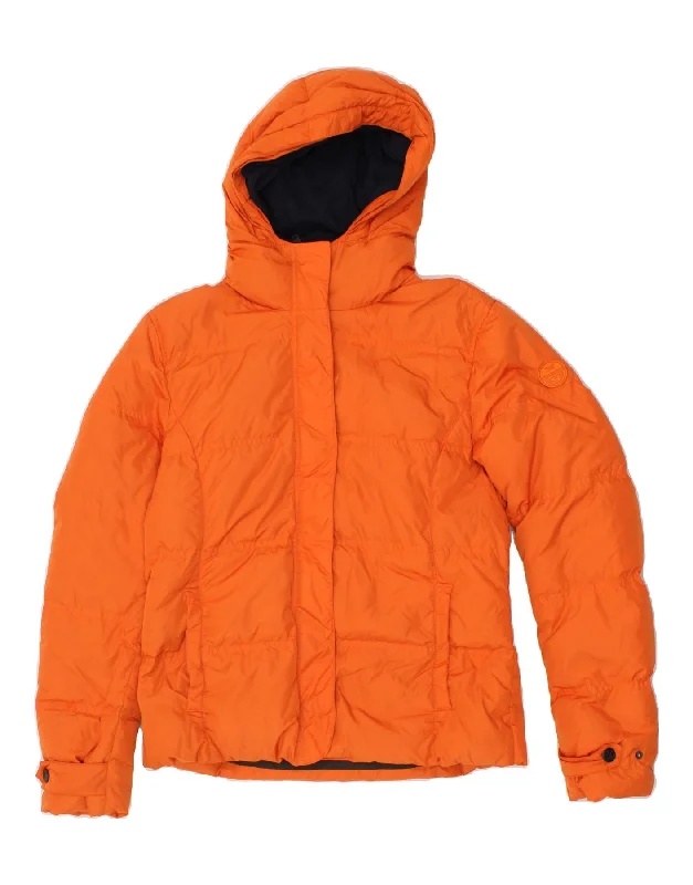 NORTH SAILS Womens Hooded Padded Jacket UK 16 Large Orange Polyamide Belted Jacket Elasticated Jacket Padded Jacket