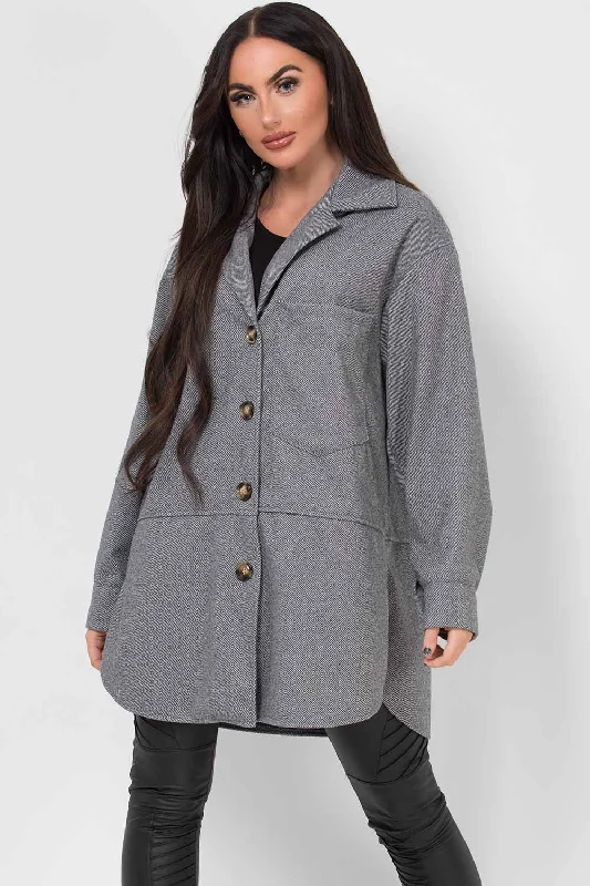 Oversized Grey Shacket Jacket Rayon Fabric Velvet Fabric Corduroy Fabric