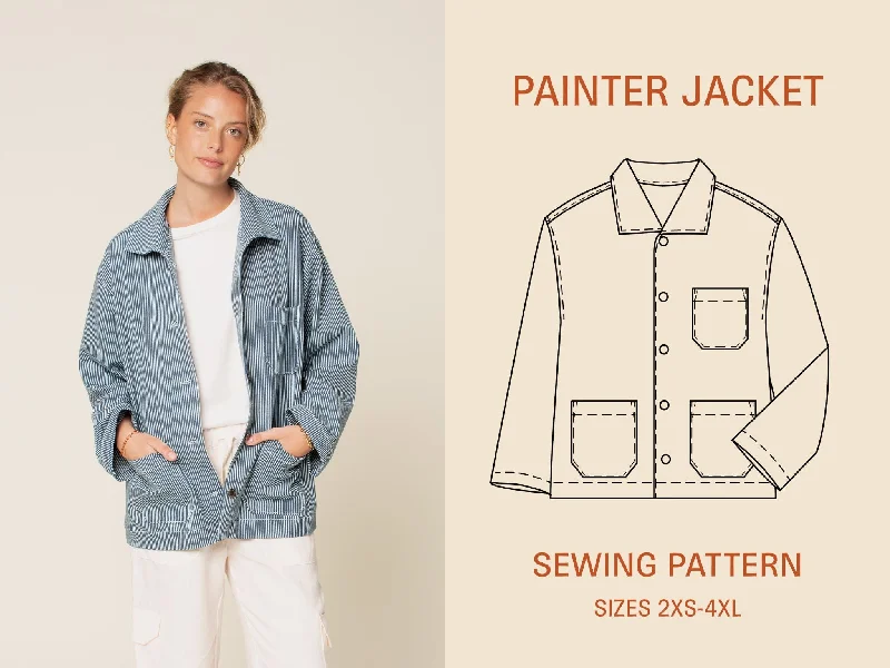 Painter Jacket Sewing Pattern -Unisex Zippered Front Buttoned Front Snap Front