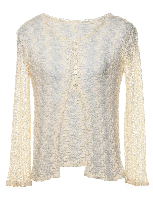 Pale Yellow Long Sleeve Y2K Lace Jacket  - S Trench Coat Raincoat Waterproof Jacket