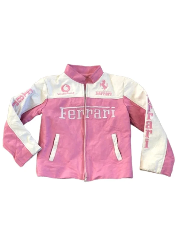 Pink Ferrari Leather Jacket Oversized Jacket Tailored Jacket Straight Jacket