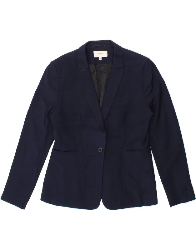 REISS Womens 1 Button Blazer Jacket UK 14 Medium Navy Blue Wool Snapped Jacket Toggled Jacket Drawstring Jacket REISS Womens 1 Button Blazer Jacket UK 14 Medium Navy Blue Wool Snapped Jacket Toggled Jacket Drawstring Jacket