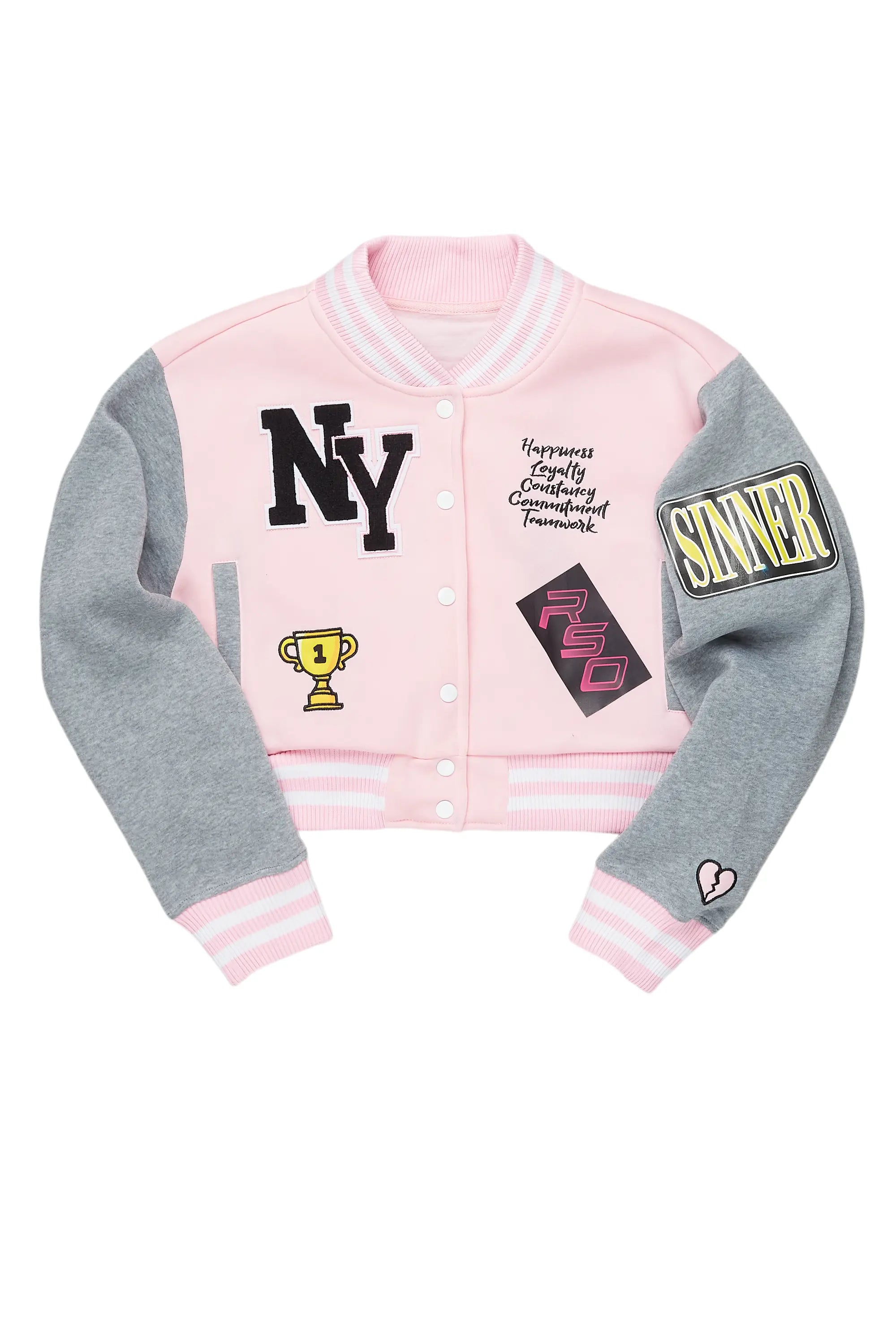 Khadera Pink Varsity Jacket Satin Jacket Silk Jacket Chiffon Jacket