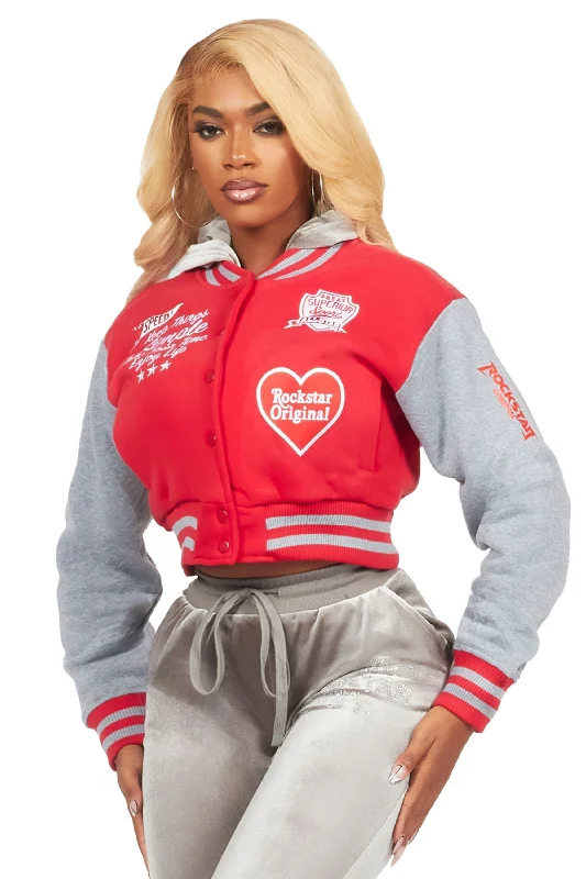 Allison Red Varsity Jacket Quilted Jacket Puffer Jacket Insulated Jacket