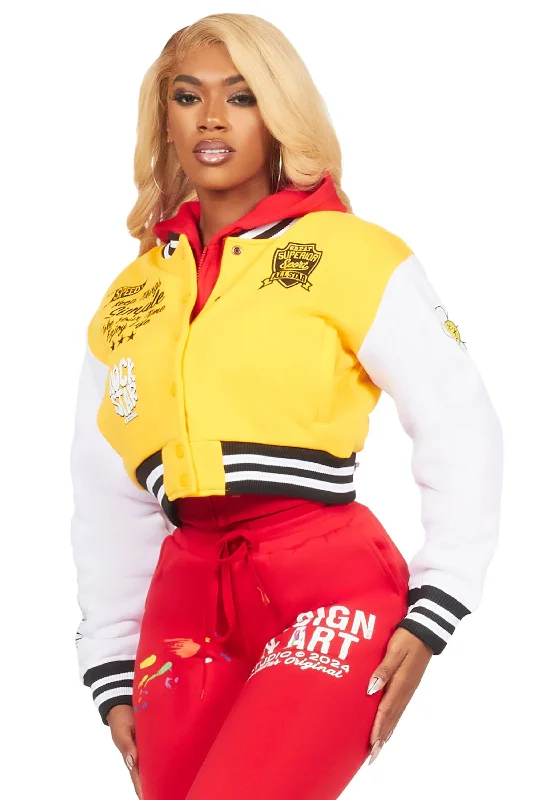 Krizia Gold Varsity Jacket Zippered Front Buttoned Front Snap Front