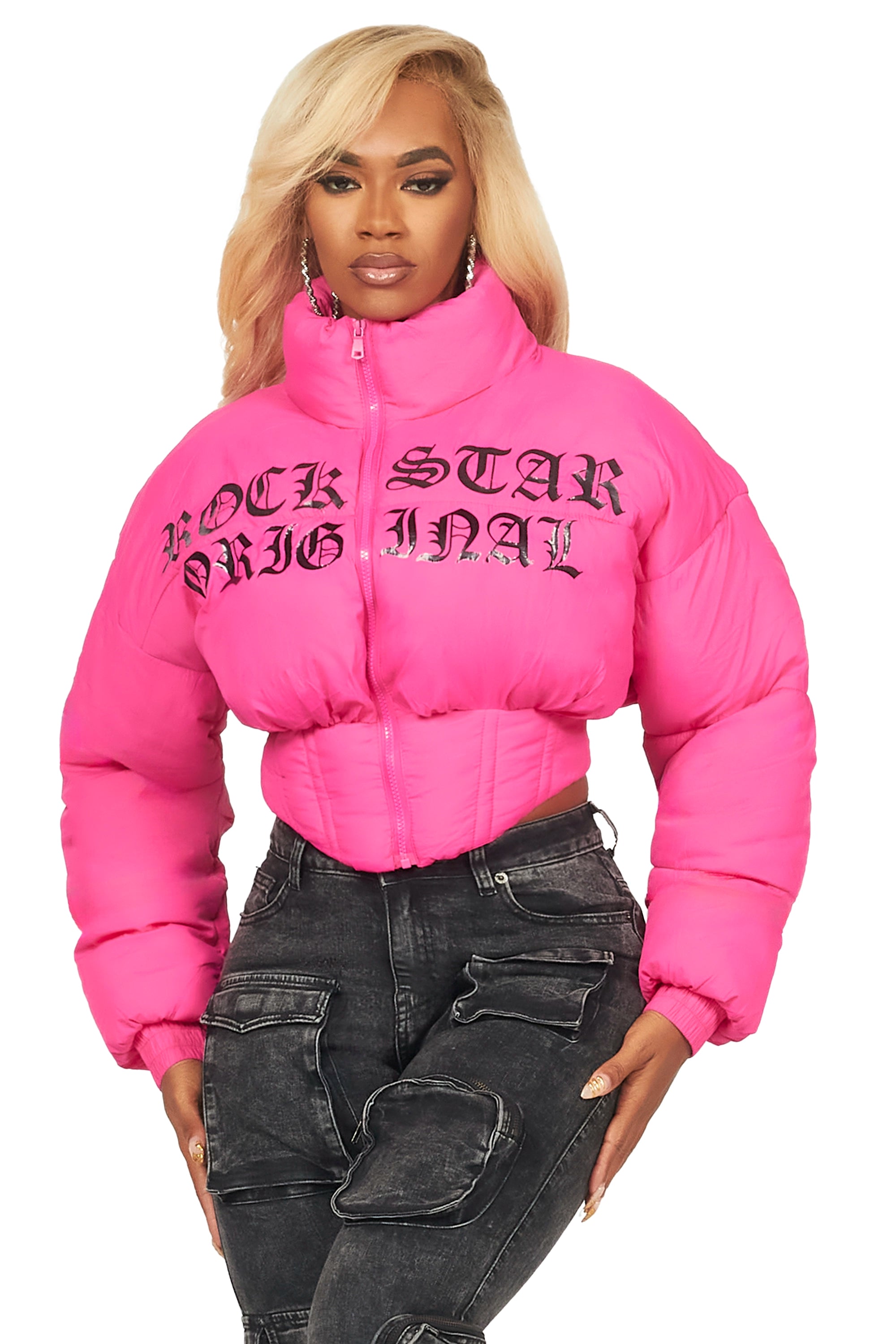 Samaiya Hot Pink Corset Puffer Jacket Wool Jacket Cashmere Jacket Tweed Jacket