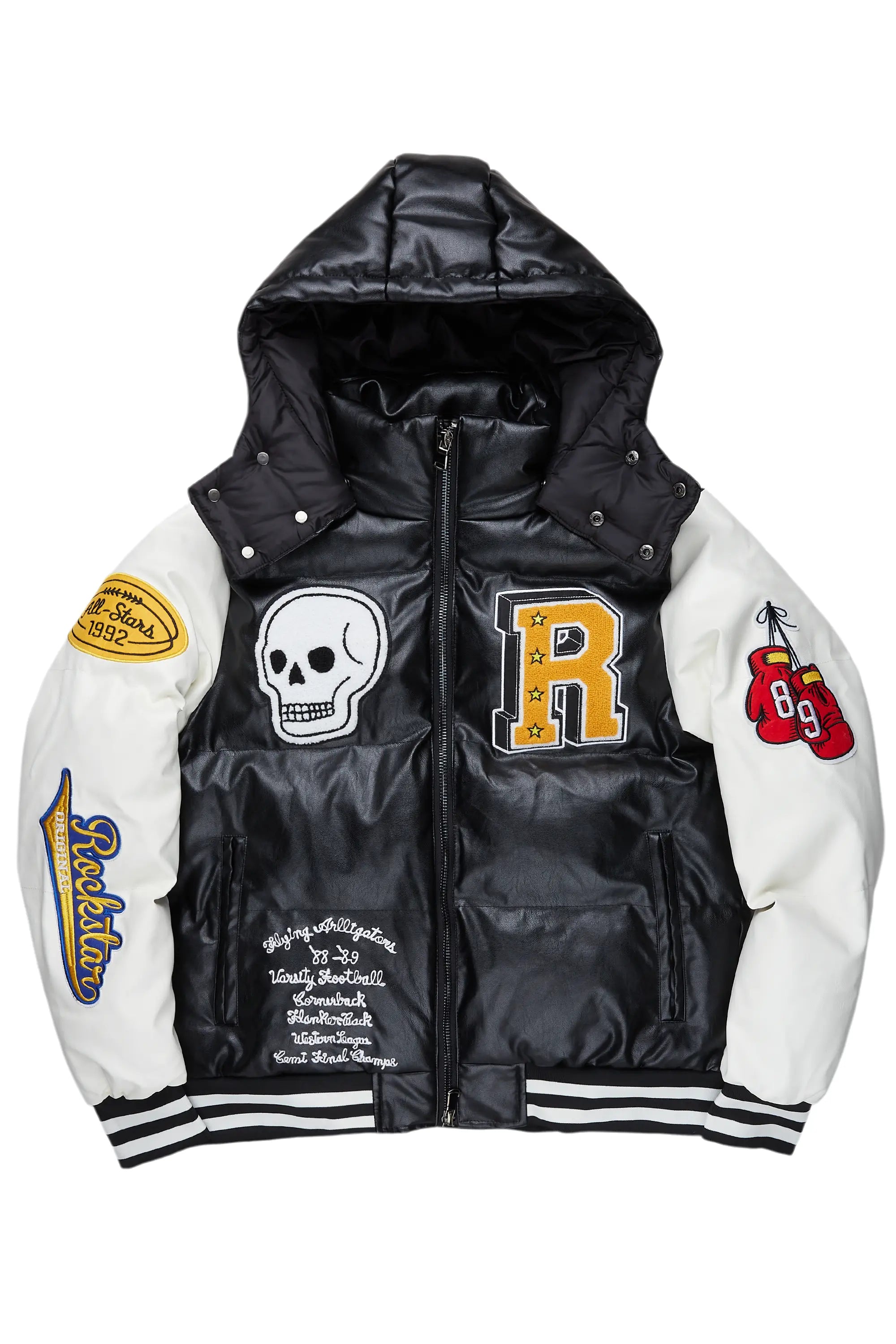 Shaniqua Black Oversized Puffer Jacket Appliqued Jacket Beaded Jacket Sequined Jacket