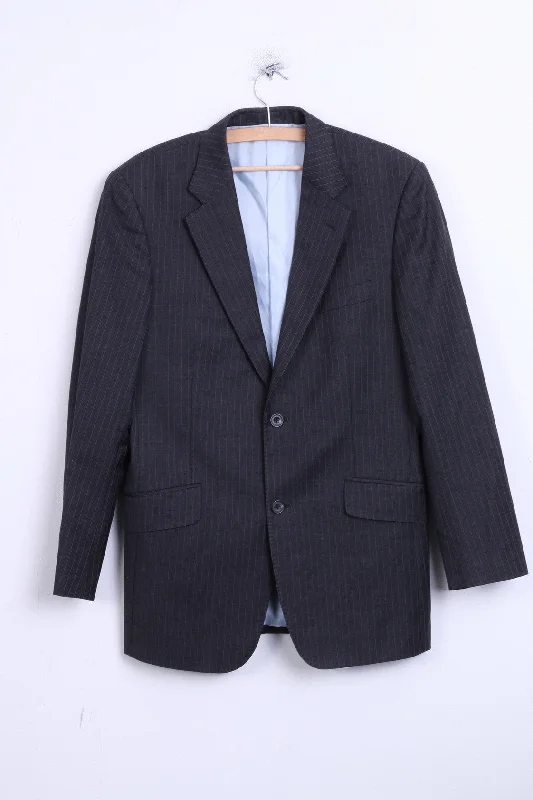 T.M.Lewin Mens 38R M Jacket Blazer Merino Wool Dark Grey Striped Plaid Jacket Tartan Jacket Houndstooth Jacket T.M.Lewin Mens 38R M Jacket Blazer Merino Wool Dark Grey Striped Plaid Jacket Tartan Jacket Houndstooth Jacket