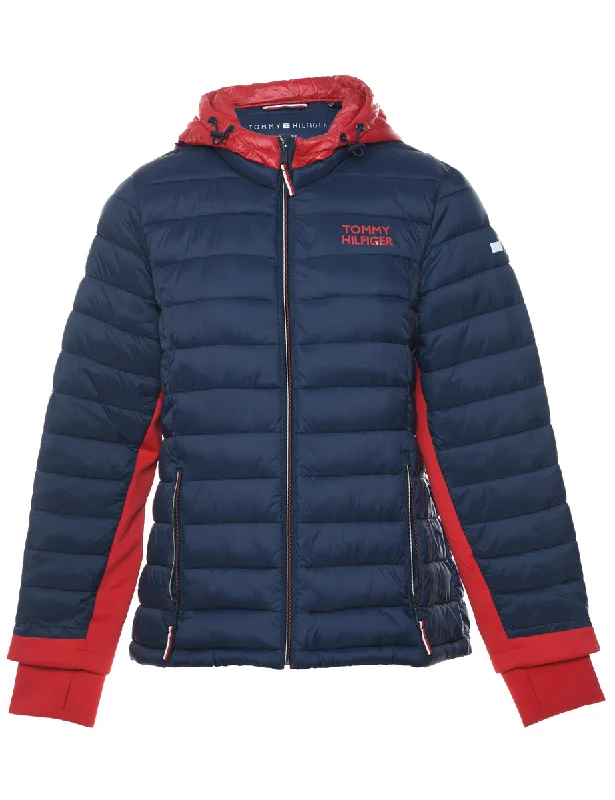 Tommy Hilfiger Navy & Red Puffer Jacket - L Zippered Front Buttoned Front Snap Front Tommy Hilfiger Navy & Red Puffer Jacket - L Zippered Front Buttoned Front Snap Front