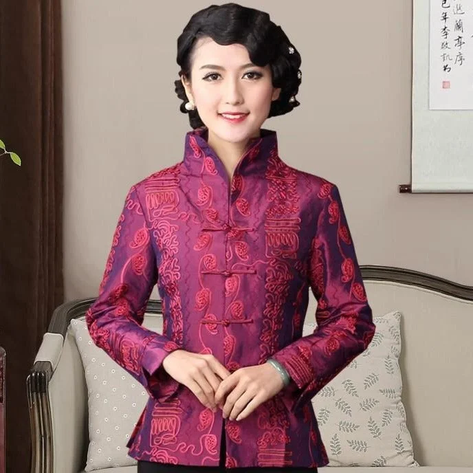 V Neck Stand Collar Fancy Cotton Chinese Style Jacket with Strap Buttons Welt Pockets Slit Pockets Flap Pockets V Neck Stand Collar Fancy Cotton Chinese Style Jacket with Strap Buttons Welt Pockets Slit Pockets Flap Pockets