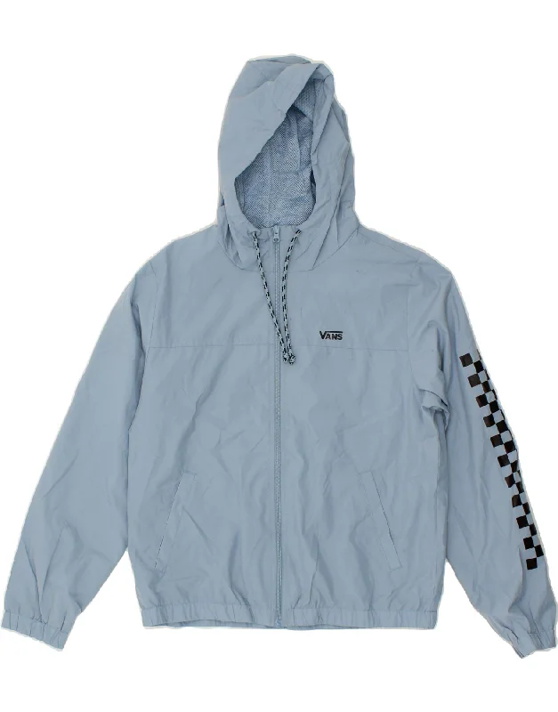 VANS Womens Graphic Hooded Rain Jacket UK 14 Medium Blue Polyester Ribbed Jacket Pleated Jacket Ruffled Jacket VANS Womens Graphic Hooded Rain Jacket UK 14 Medium Blue Polyester Ribbed Jacket Pleated Jacket Ruffled Jacket