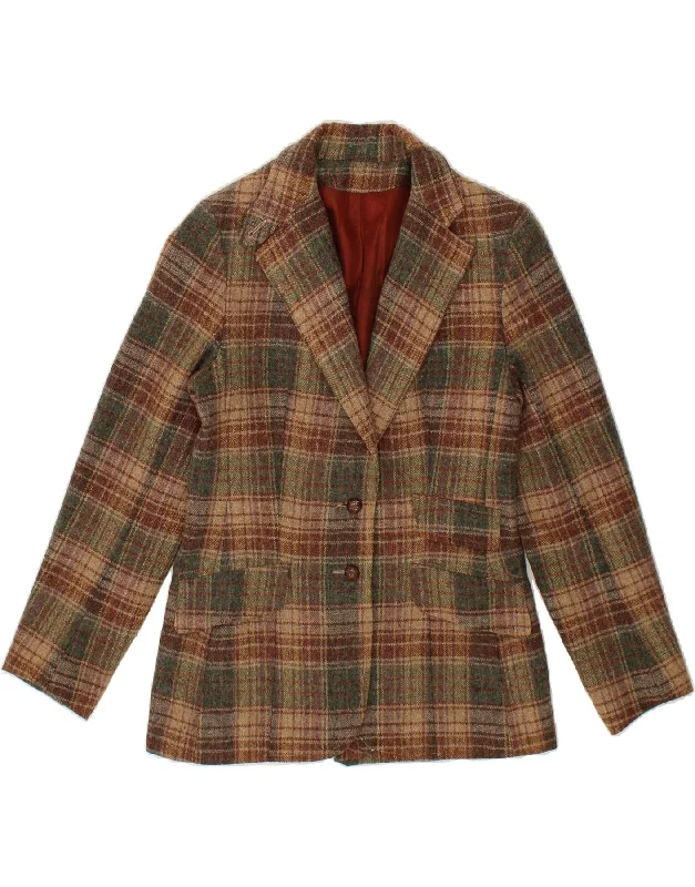 VINTAGE Womens 2 Button Blazer Jacket UK 10 Small Brown Check Zip Front Button Front Snap Front VINTAGE Womens 2 Button Blazer Jacket UK 10 Small Brown Check Zip Front Button Front Snap Front