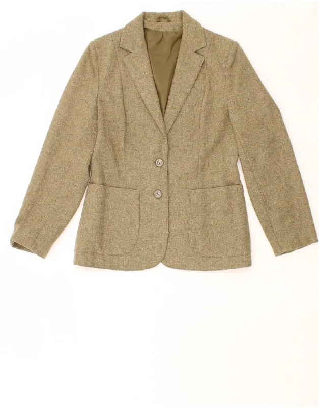VINTAGE Womens 2 Button Blazer Jacket UK 14 Medium  Beige New Wool Ribbed Jacket Pleated Jacket Ruffled Jacket