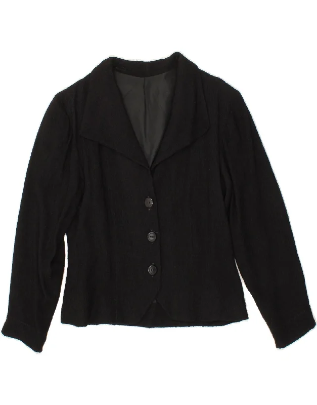 VINTAGE Womens 3 Button Blazer Jacket UK 12 Medium Black Welt Pockets Slit Pockets Flap Pockets VINTAGE Womens 3 Button Blazer Jacket UK 12 Medium Black Welt Pockets Slit Pockets Flap Pockets