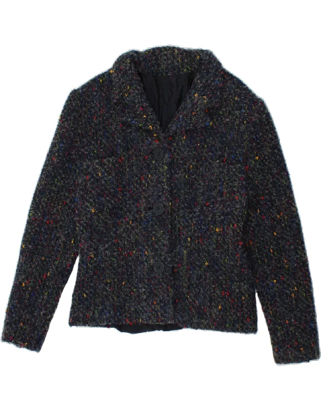 VINTAGE Womens 3 Button Blazer Jacket UK 12 Medium Navy Blue Flecked Faux Fur Jacket Real Fur Jacket Shearling Jacket