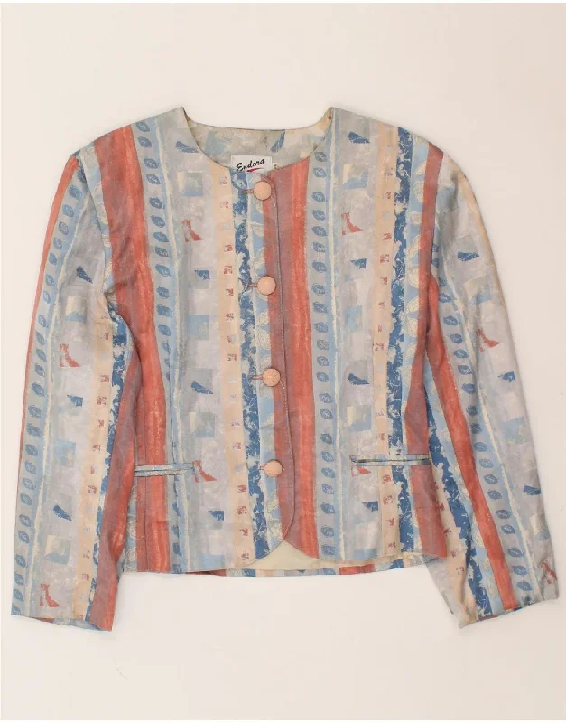 VINTAGE Womens Abstract Pattern 4 Button Blazer Jacket UK 14 Large Blue Trench Coat Raincoat Waterproof Jacket VINTAGE Womens Abstract Pattern 4 Button Blazer Jacket UK 14 Large Blue Trench Coat Raincoat Waterproof Jacket