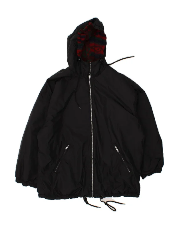 VINTAGE Womens Hooded Reversible Windbreaker Jacket UK 18 XL Black Trench Coat Raincoat Waterproof Jacket VINTAGE Womens Hooded Reversible Windbreaker Jacket UK 18 XL Black Trench Coat Raincoat Waterproof Jacket